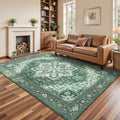 Rugflix 5x7 Area Rug Vintage Distressed Green - Machine Washable