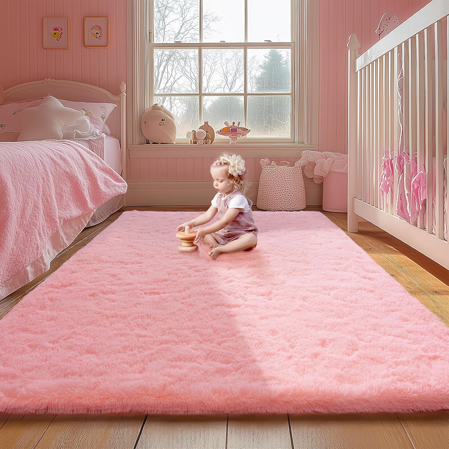 Pink Area Rugs for Girls Bedroom - Fluffy Shaggy Carpet