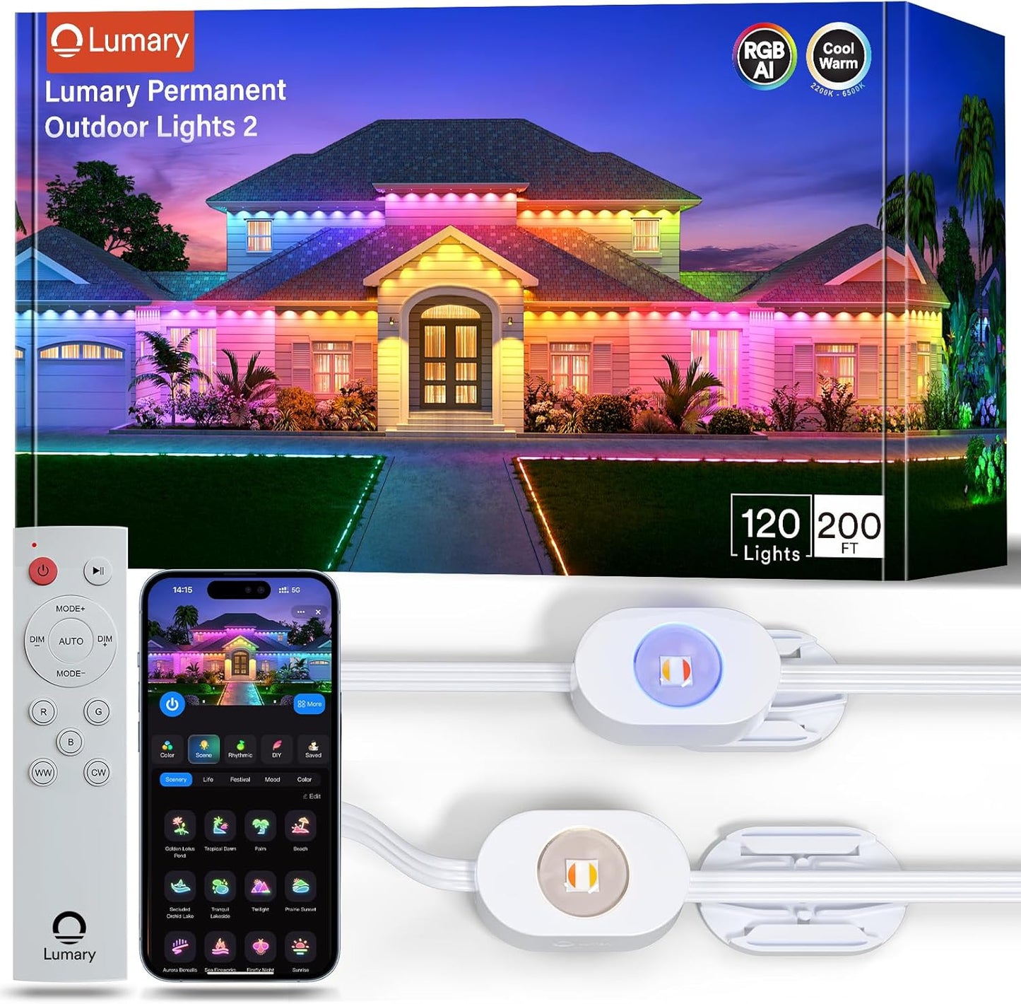 Lumary Permanent Outdoor Lights 200ft with Remote Control for Home