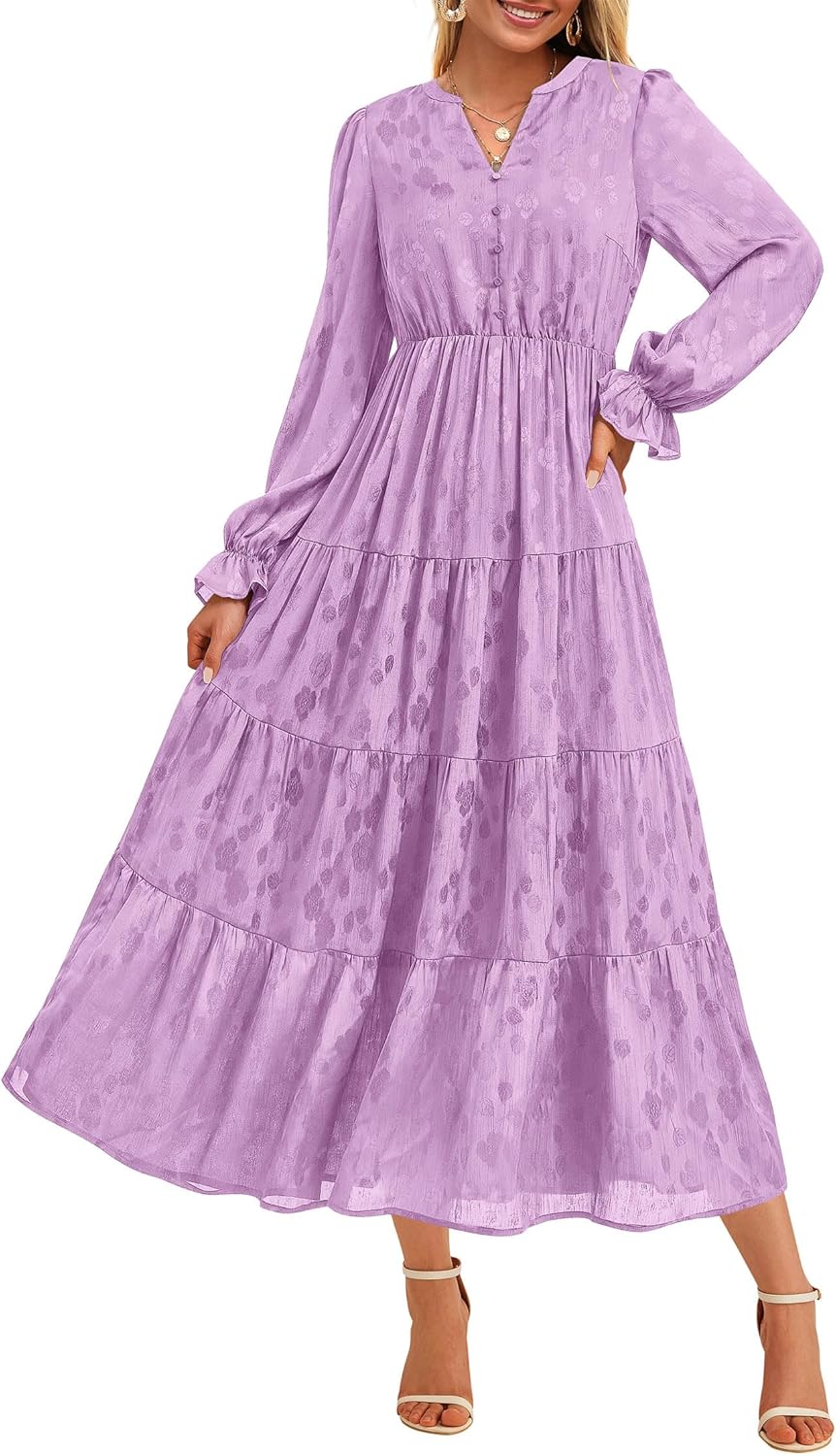 KIRUNDO Fall Wedding Guest Dresses for Women 2025 Maxi Long Sleeve