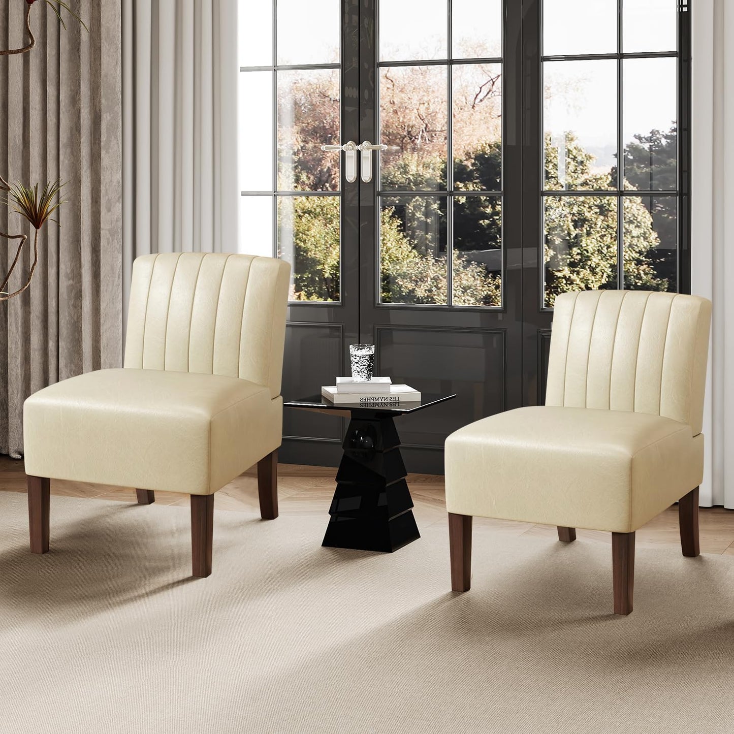 Set of 2 Armless Comfy Accent Chairs - VIRRMO Beige