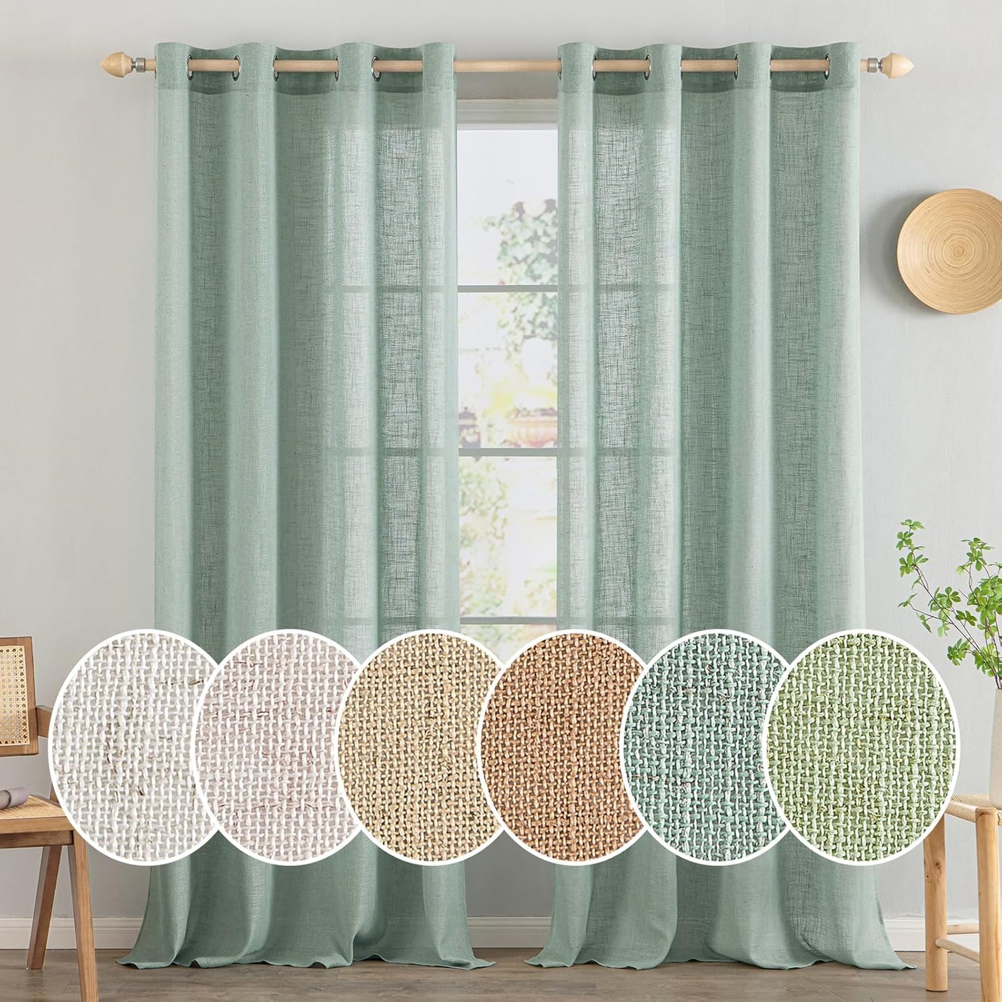 MIULEE Aqua Linen Curtains 84 Inch Length for Stylish Decor