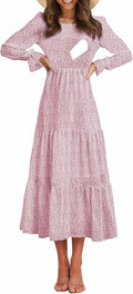 Women's Nursing Dress Smocked Bodice Tiered Midi with Pockets