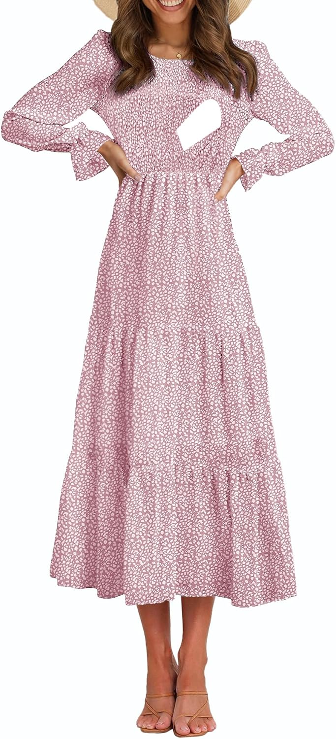 Women's Nursing Dress with Flounces Long Sleeve and Pockets