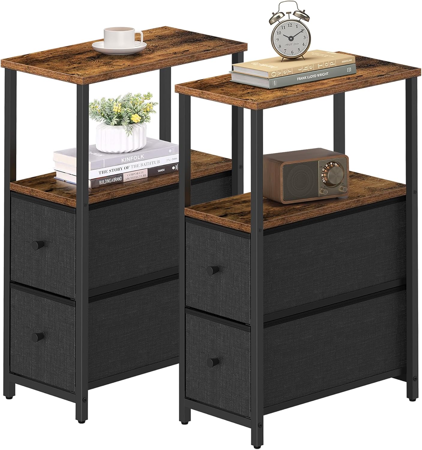 TUTOTAK Small Narrow End Table Set of 2 for Living Room Use