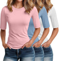 Elbow Length Tee Shirts for Women 3 Pack - Slim Cotton Blend Fit