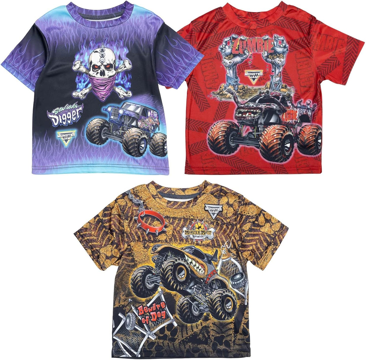 Monster Jam T-Shirts 3 Pack for Toddlers and Big Kids