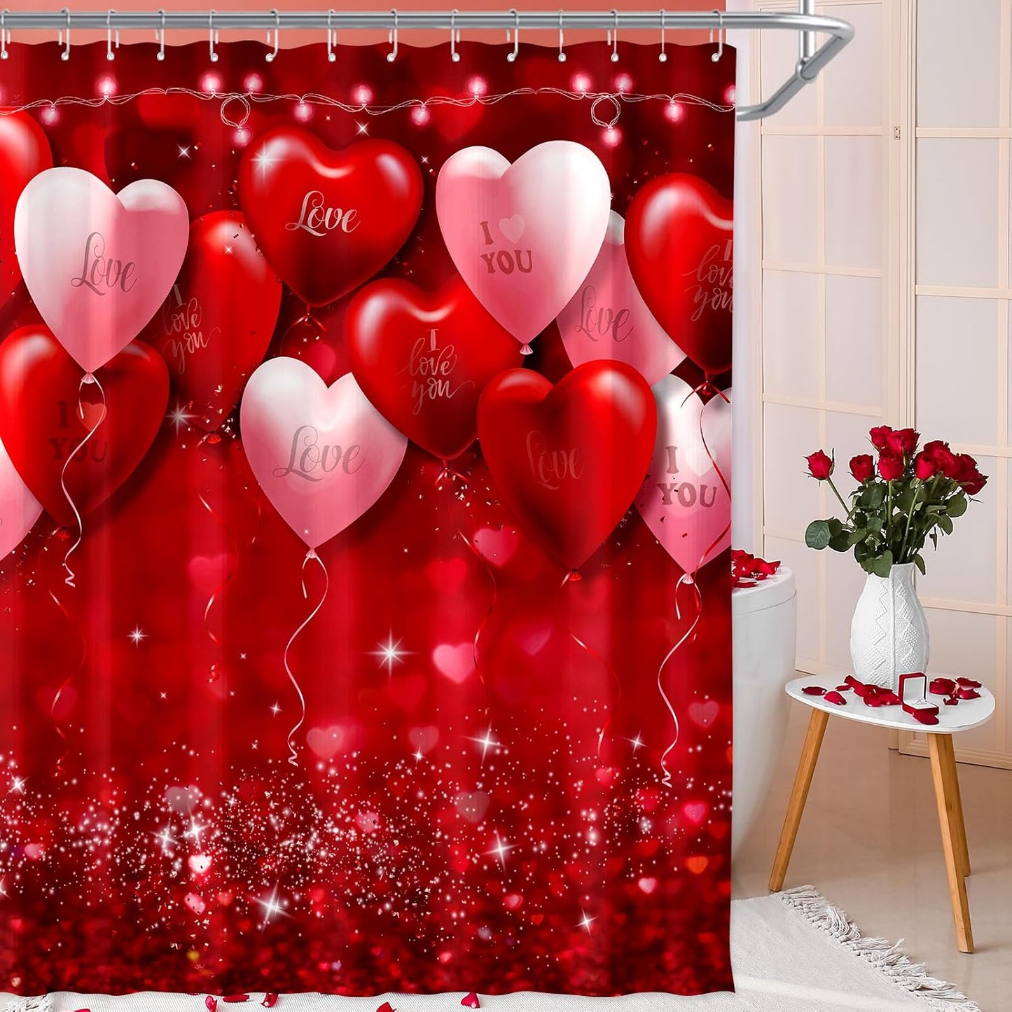 Romantic Heart Balloons Shower Curtain