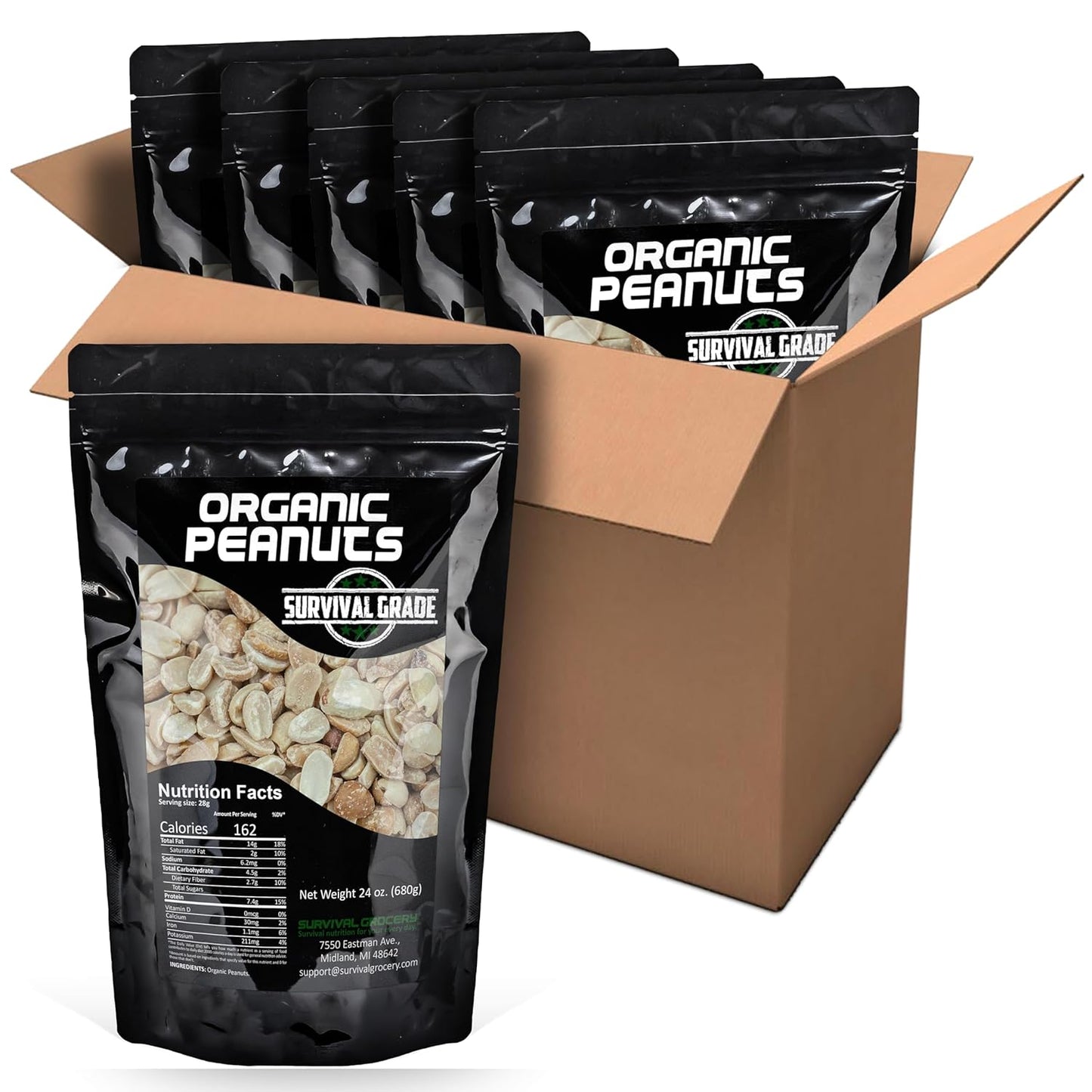 Survival Grocery Organic Dry Roasted Peanuts - Protein Rich Snack