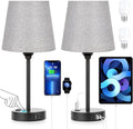 Grey Bedside Lamps Set of 2 with USB C Port and Dimmable Touch