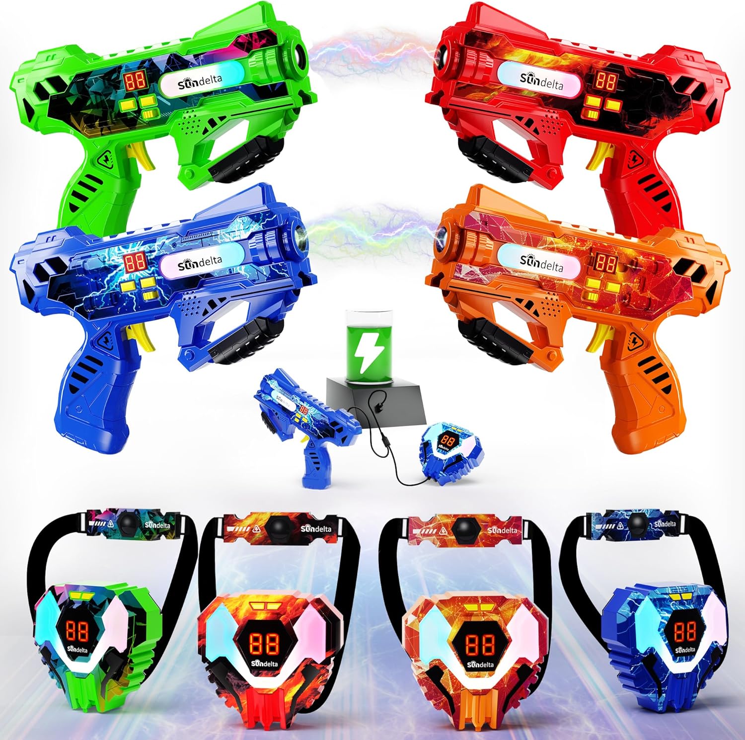 4-Pack Rechargeable Laser Tag Guns - Real-Time Hit Feedback