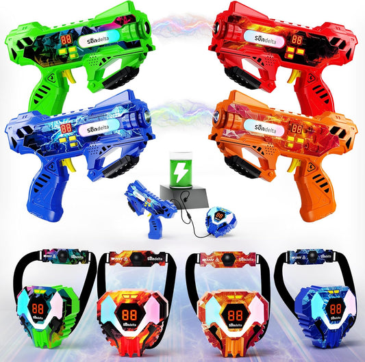 4-Pack Rechargeable Laser Tag Guns - Real-Time Hit Feedback