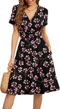 Women's Summer V-Neck Floral Casual Dress with Pockets (Style 26S5)