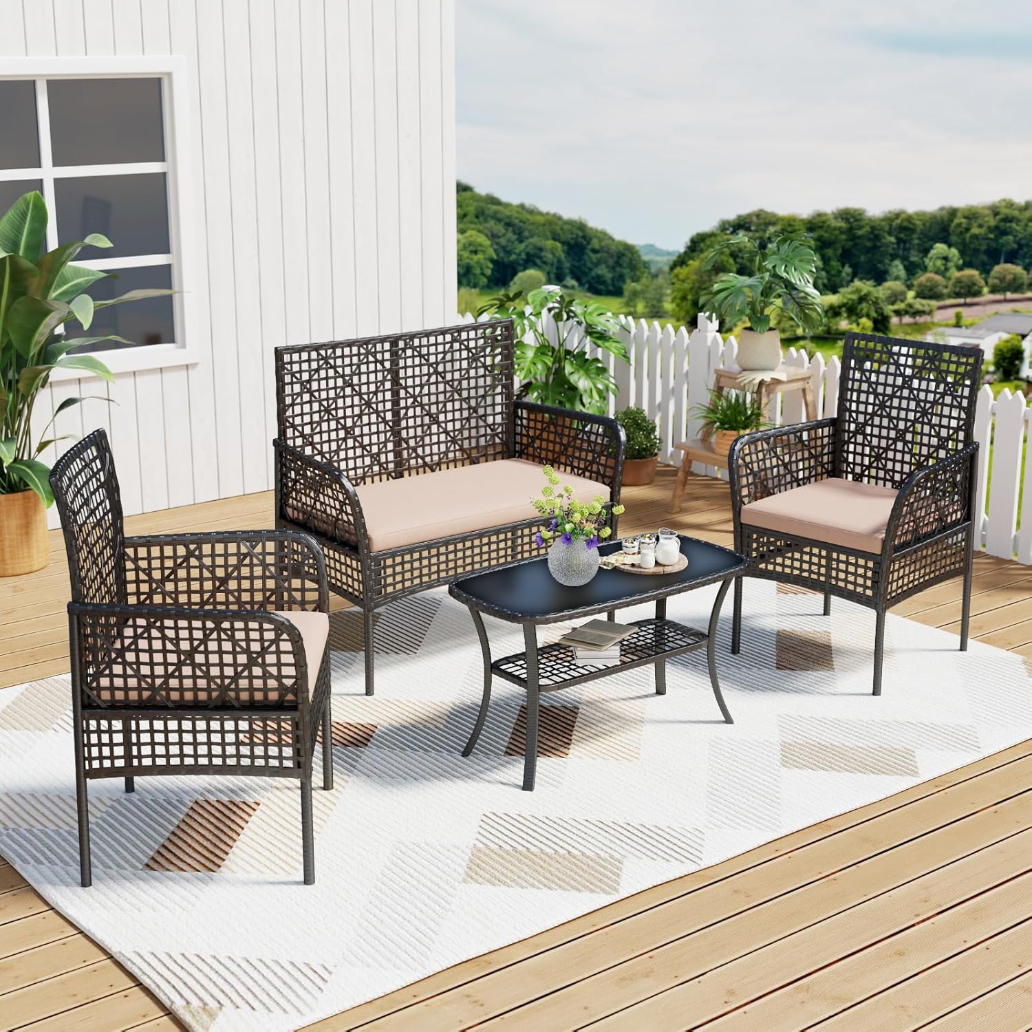 4-Piece Weather-Resistant Rattan Patio Furniture Set for Comfort