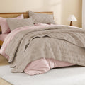 Super King Plus Light Coffee Quilt Set 128x120 in - Oversized Comfort