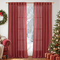 Red Linen Curtains 84 in Length Light Filtering Panels - Cozy Texture