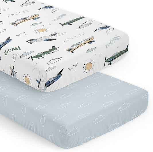 Vintage Airplane Baby Fitted Crib Sheet Set for Nursery Decor