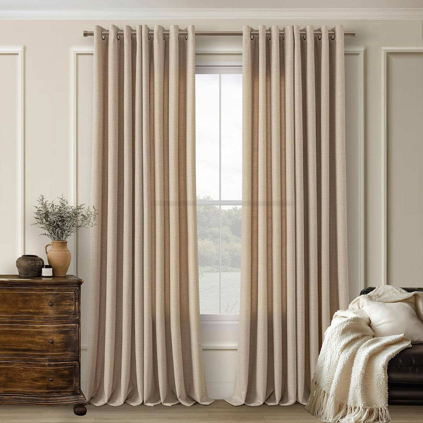 Flax Linen Extra Long Curtains 120 Inch Length for Living Room