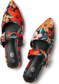 Floral Pointed Toe Mules for Women - Adjustable Strap Comfort