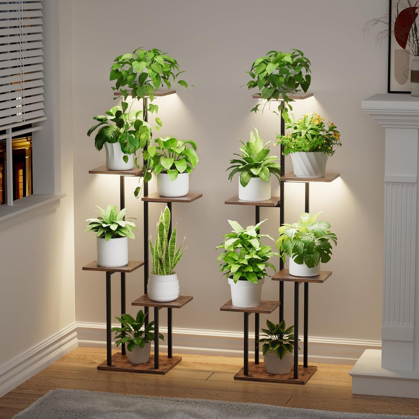 Indoor Plant Stand with Grow Light - 2 Pack Metal Shelves