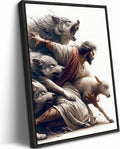 Jesus and Lamb Canvas Wall Art - Black Framed Christian Print
