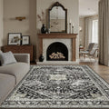 Machine Washable Black Area Rug 6x9 - Non Slip Vintage Floral
