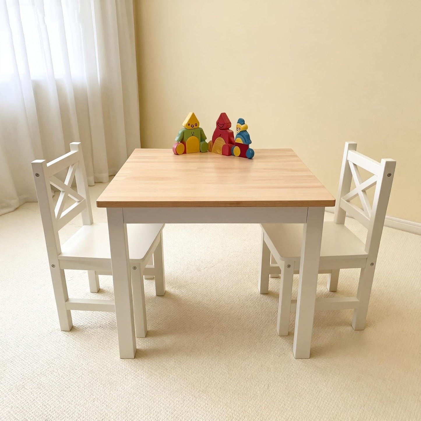 Solid Wood Kids Table and 2 Chairs Set for Toddlers Ages 2-8