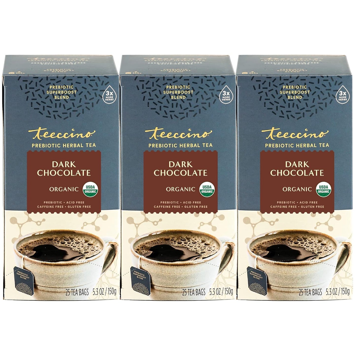 Teeccino Dark Chocolate Prebiotic Herbal Tea for Gut Health