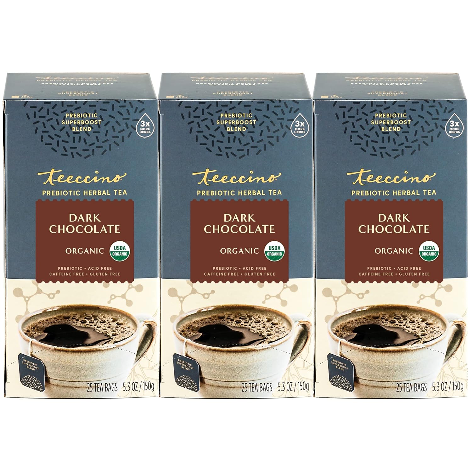 Teeccino Dark Chocolate Prebiotic Herbal Tea for Gut Health