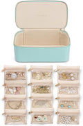 Travel Jewelry Organizer with 12 Velvet Bags - Compact Lake Blue Case