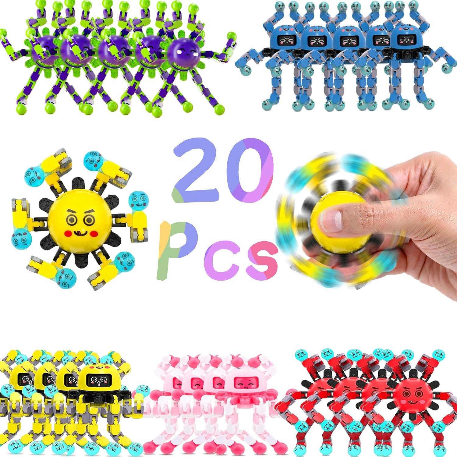 20 Pc Transformable Fidget Spinners - Ultimate Stress Relief!