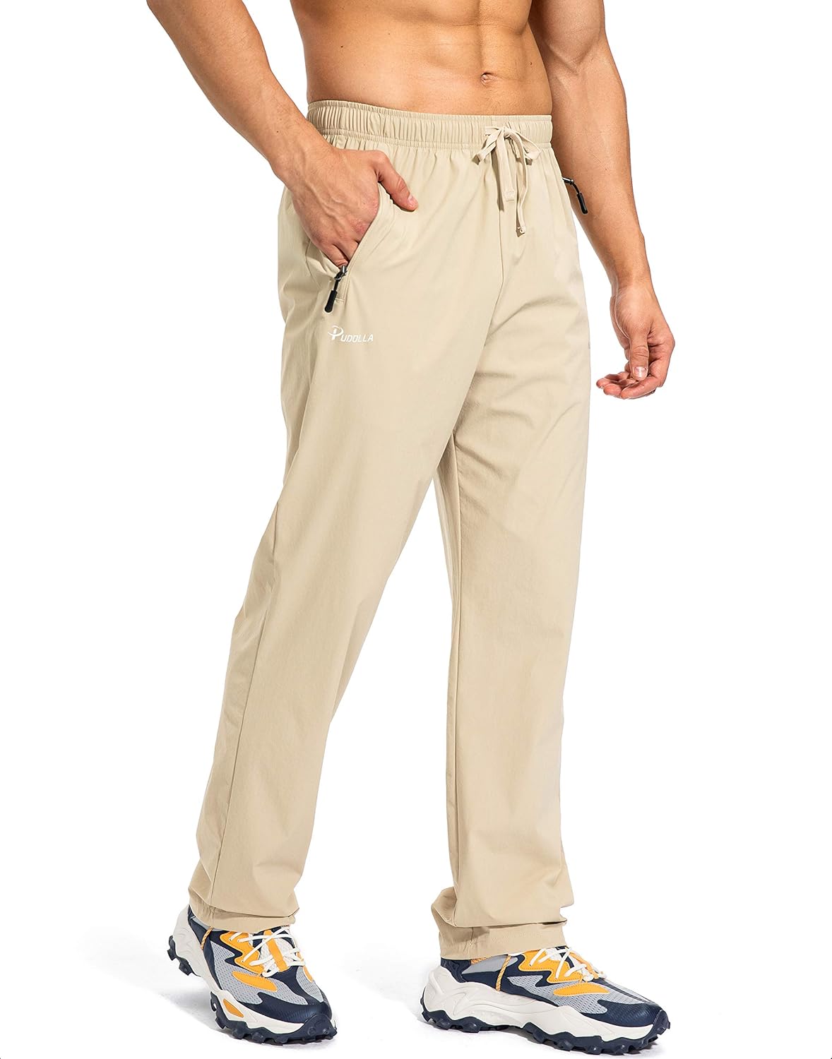 Pudolla Men's Workout Athletic Pants with Zipper Pockets