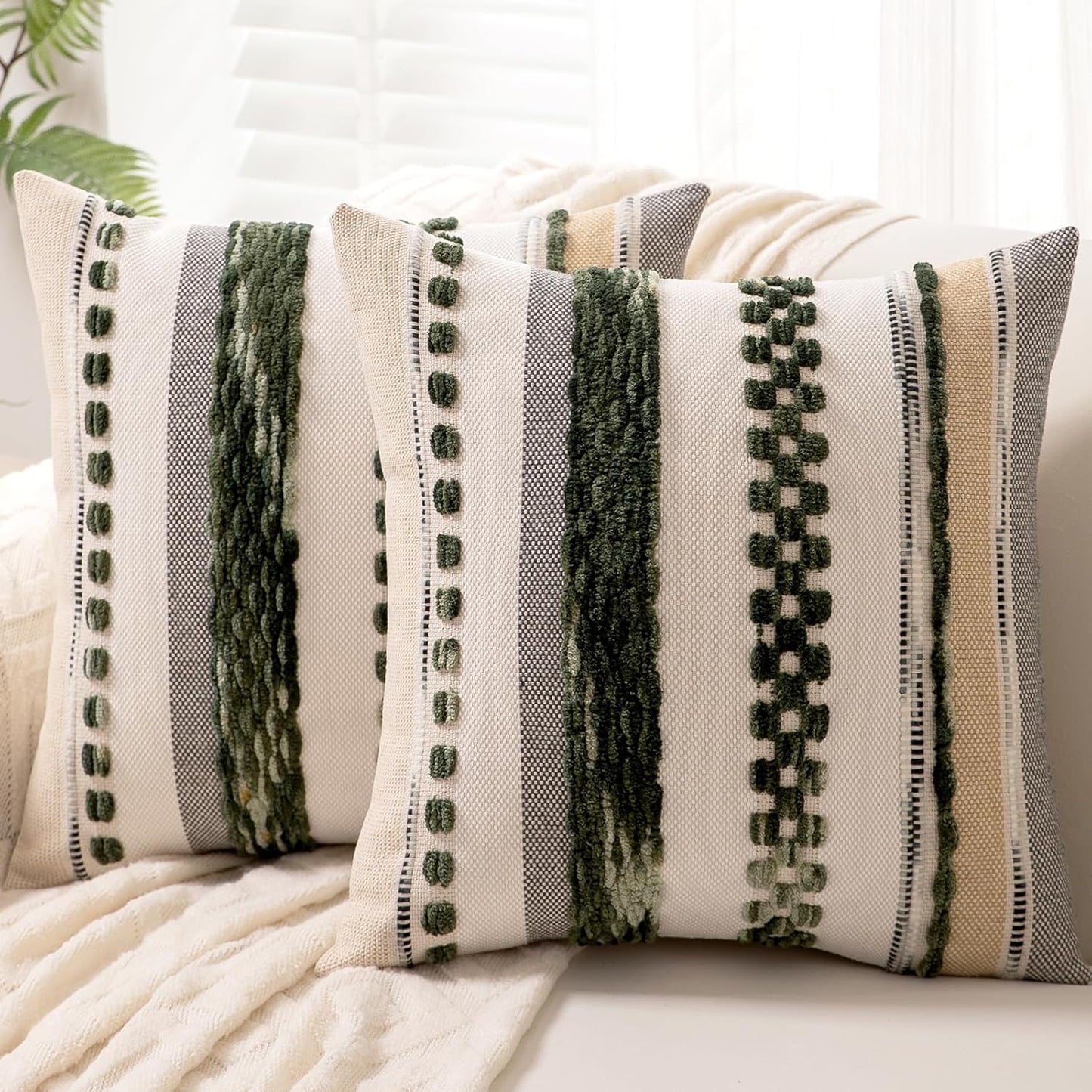 Boho Throw Pillow Covers 18x18 Set of 2 for Stylish Decor