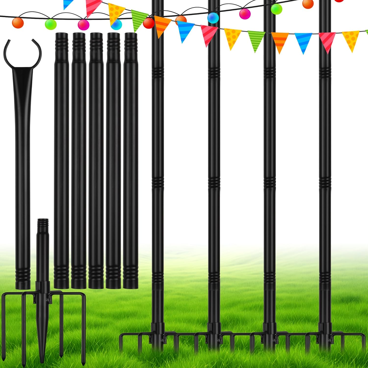 8.5FT Metal Poles for String Lights - Durable Outdoor Stands