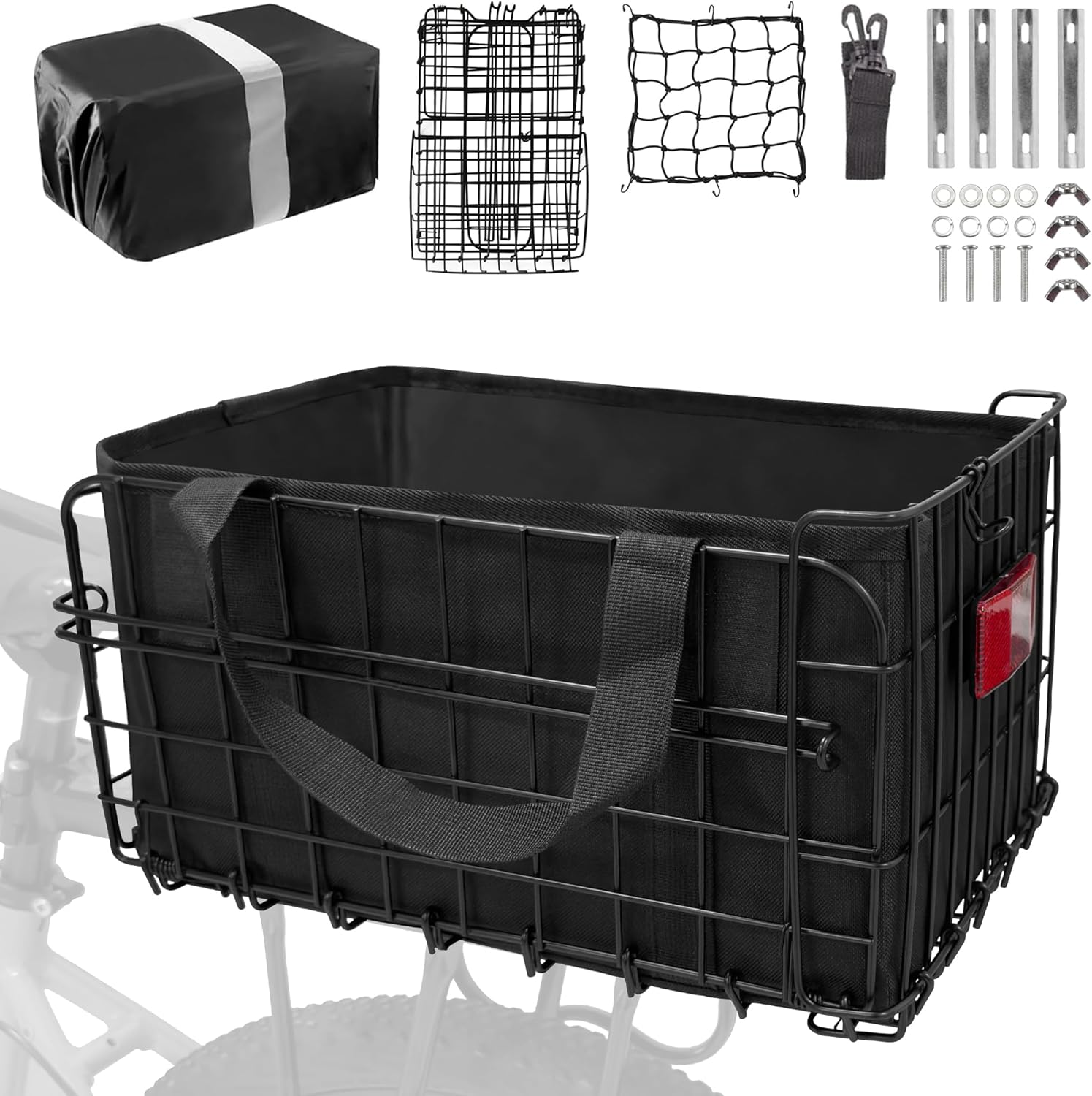 Folding Large Rear Bicycle Basket with Removable Liner Bag