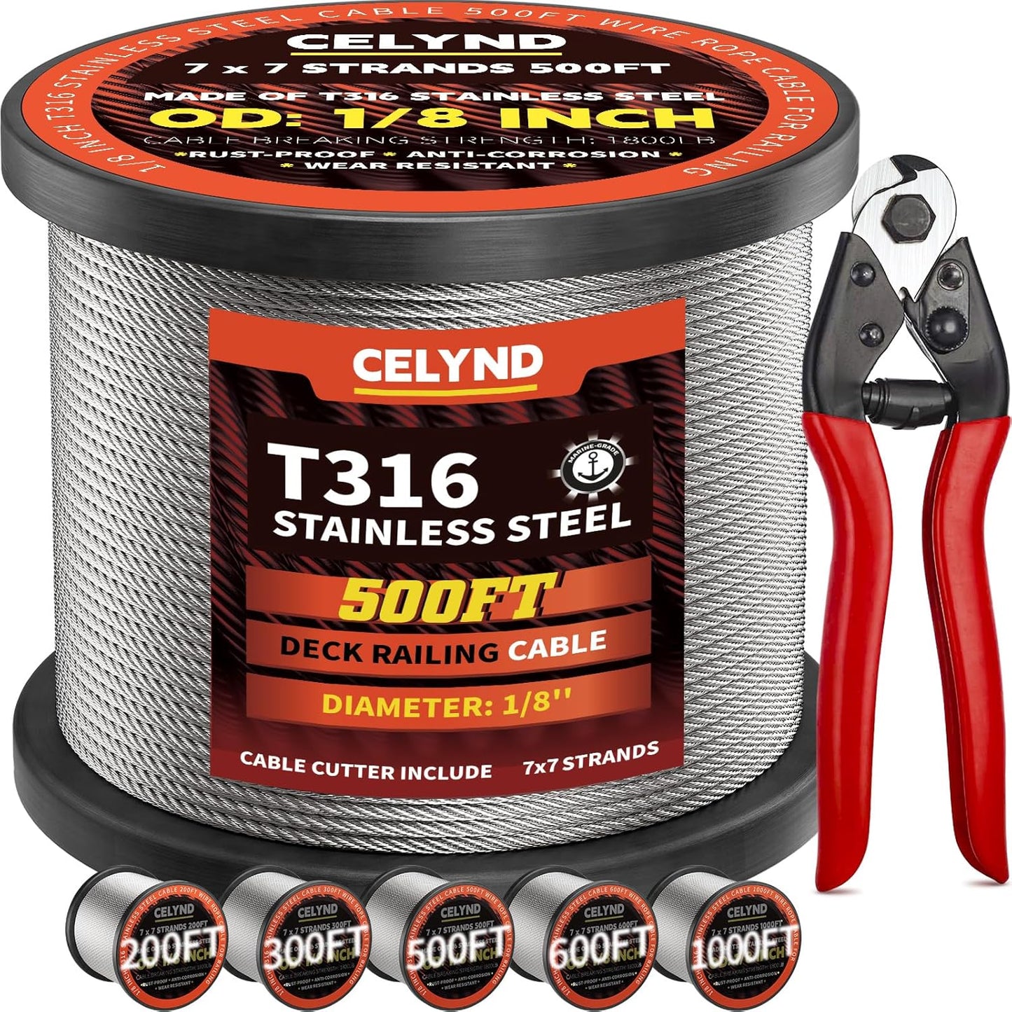 Stainless Steel Cable for Railing - 500FT 1/8 Inch T316 Wire Rope