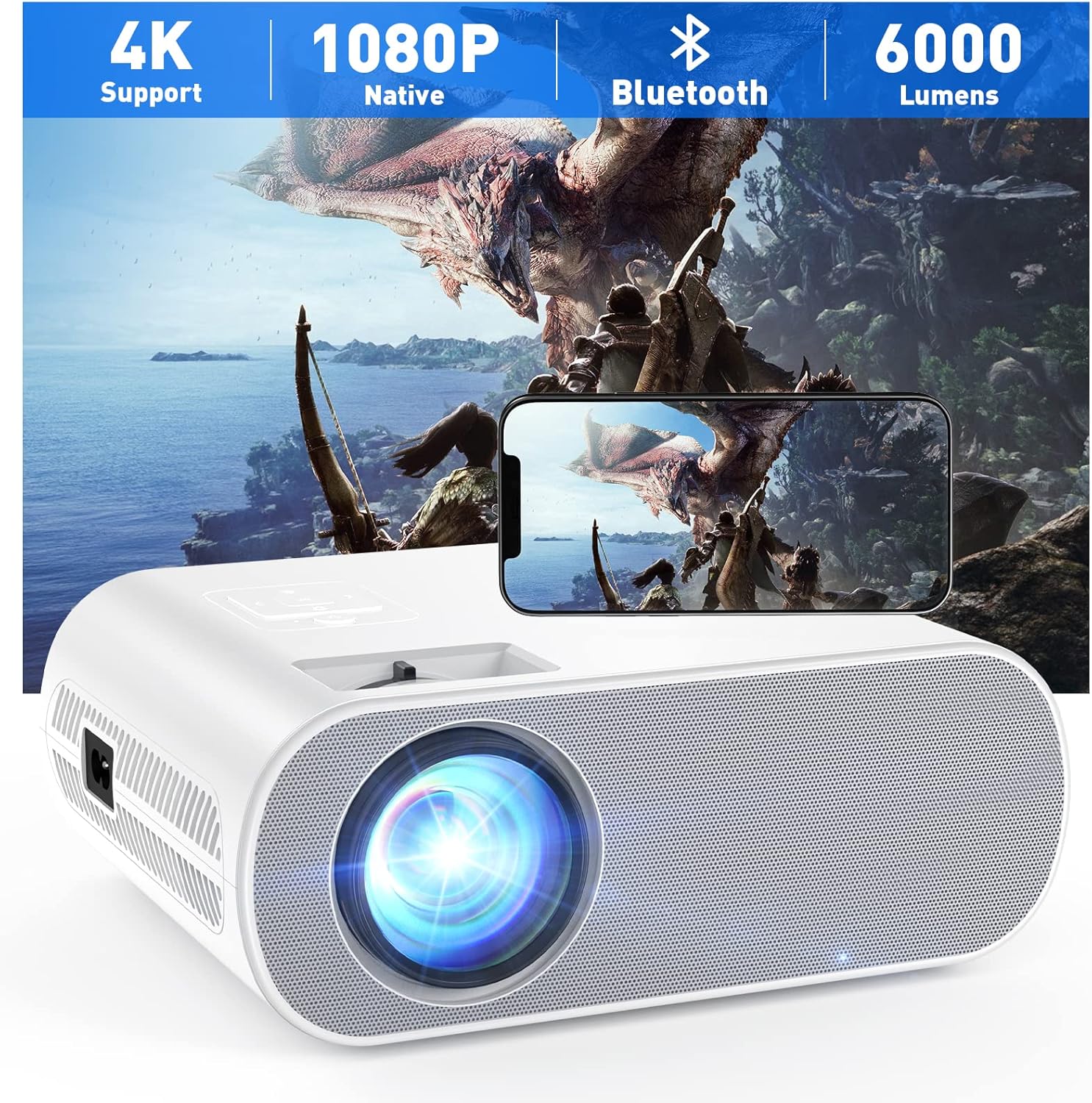 HOMPOW 1080P Bluetooth Projector - Mini Outdoor Movie Theater