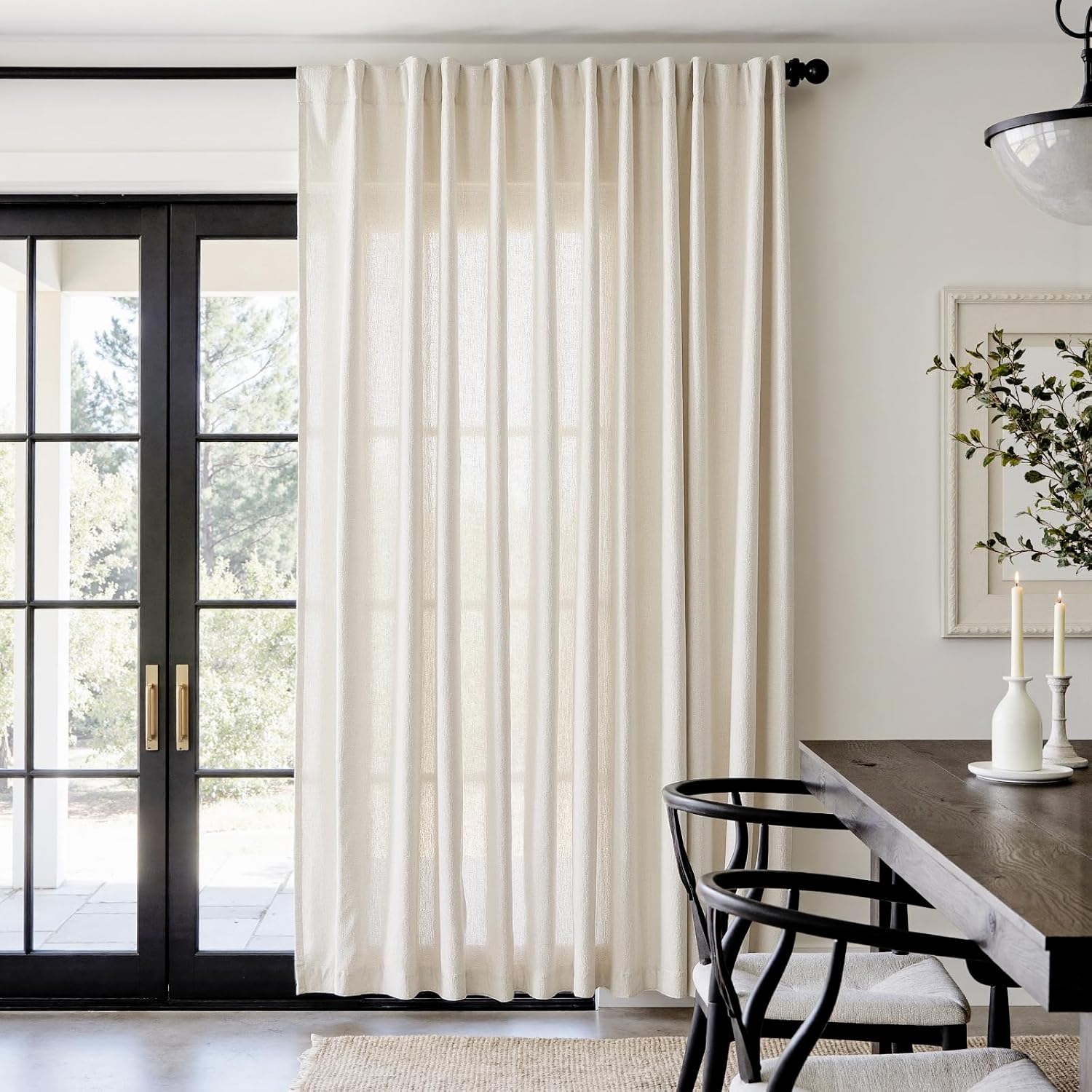 Linen Blend Beige Curtain for Living Room 84 Inch Length