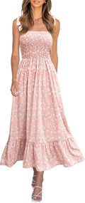 Summer Floral Tie Strap Maxi Dress - Lightweight Boho Sun Dress
