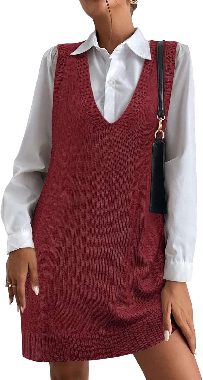 Oversized V Neck Sleeveless Knit Pullover Vest with Pockets