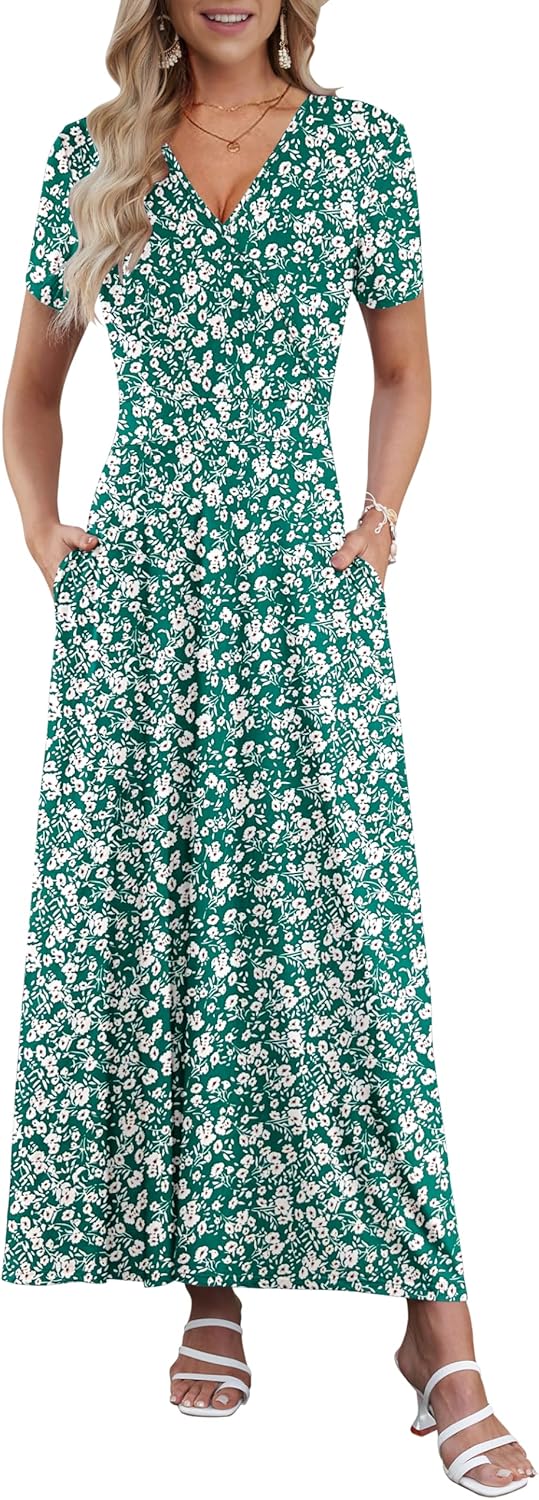 AUSELILY Maxi Dresses for Women with Pockets and Floral Print