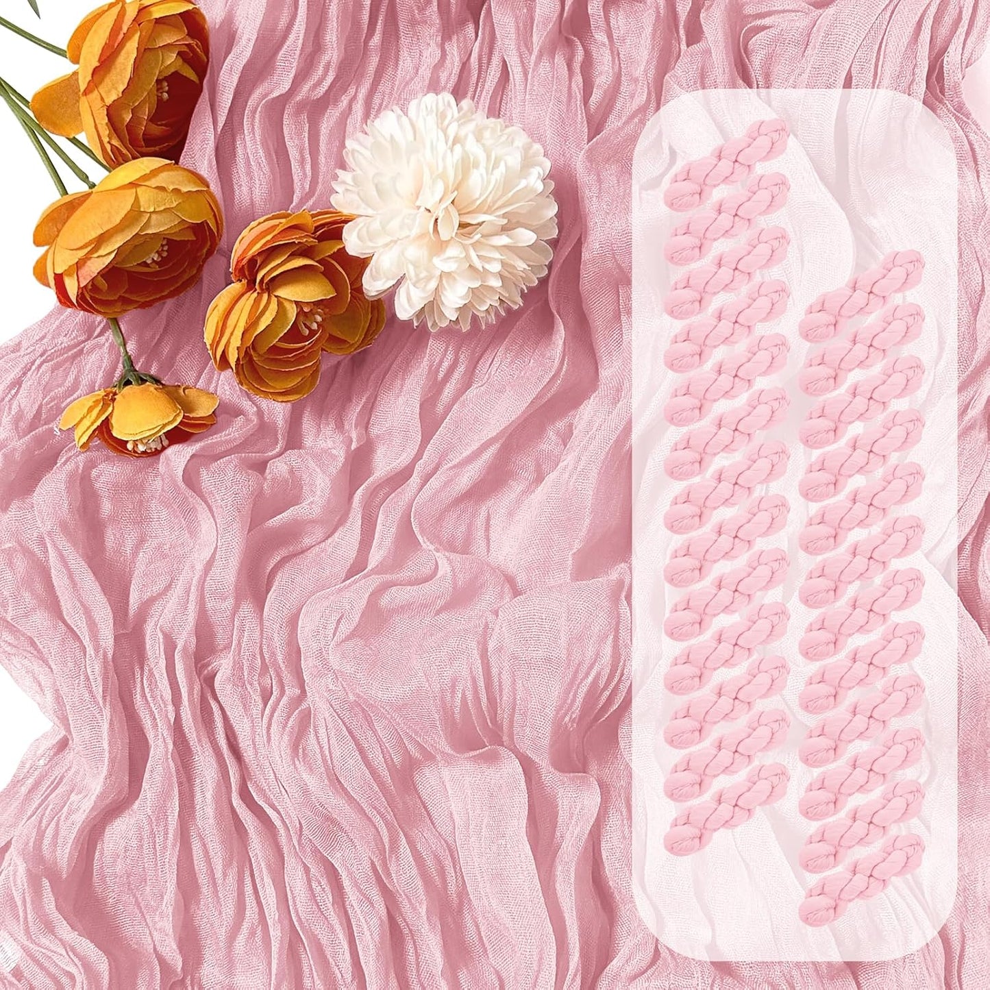 FANTEKE 25 Pack Light Pink Cheesecloth Table Runner 17 x 108