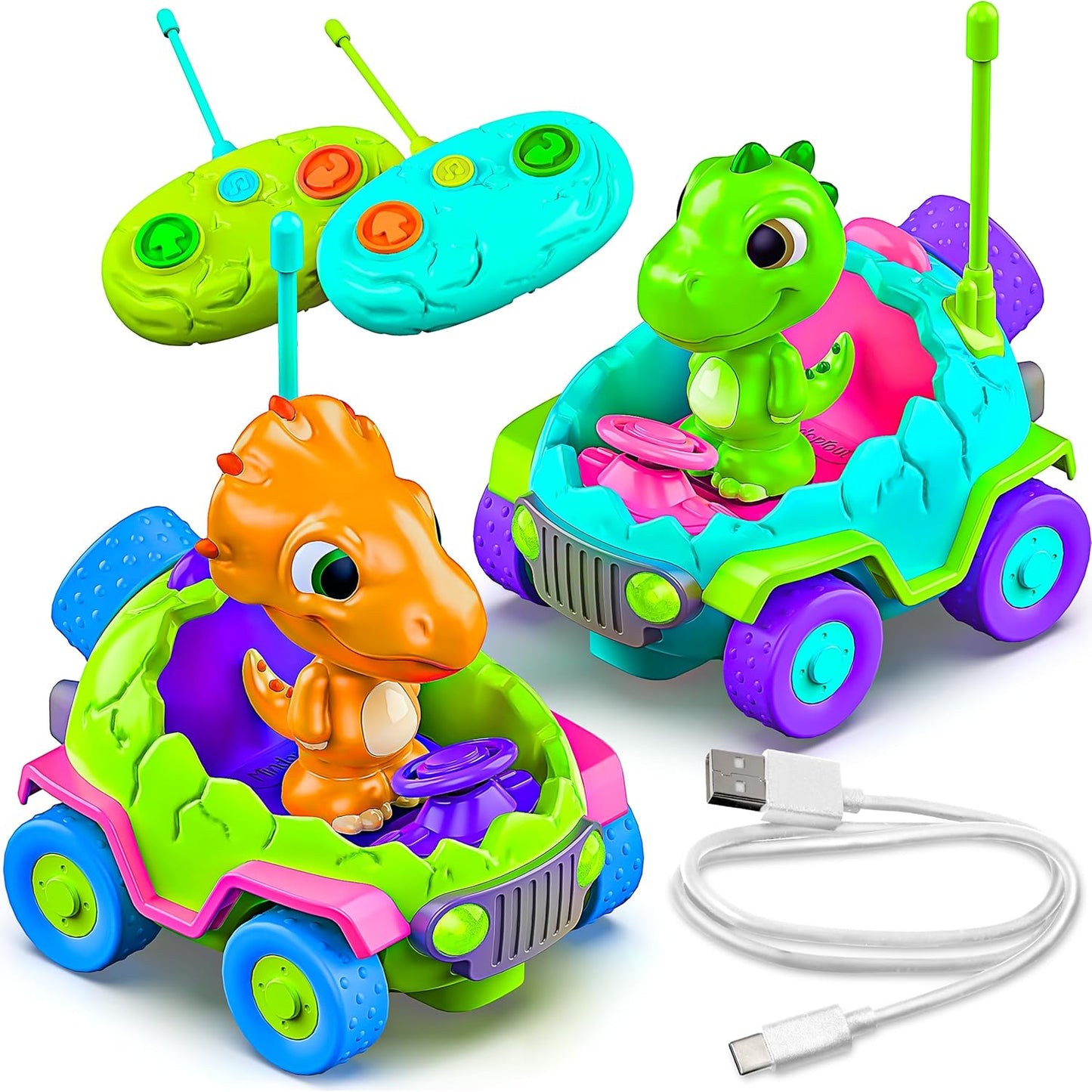 Rechargeable Dino Chaser Remote Car Duo - Fun for Toddlers