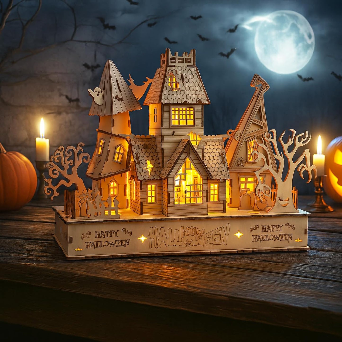3D Wooden Halloween Haunted House Puzzle for Creative Decor