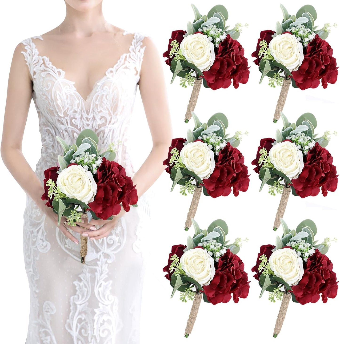 Artificial Flowers Bridesmaids Bouquets Set of 6 for Weddings