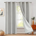 jinchan 100% Blackout Grey Curtains 84 in - Room Darkening Linen