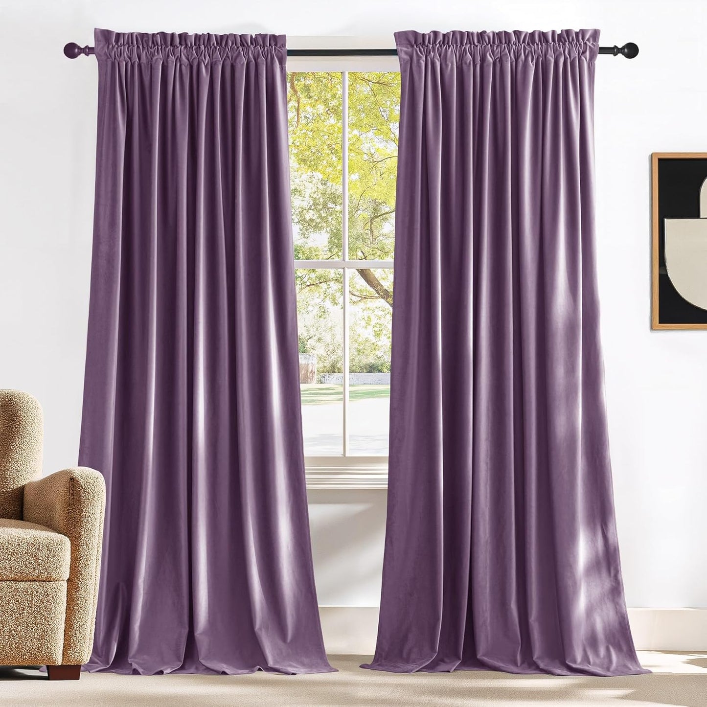 NICETOWN Lavender Purple Velvet Curtains for Elegant Home Decor