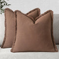 MIULEE Linen Fringe Throw Pillow Covers 26x26 in - Neutral Dark Coffee
