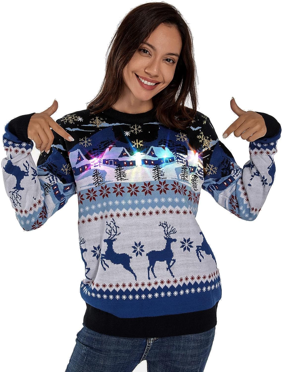 LED Ugly Christmas Sweater for Women and Men with Lights