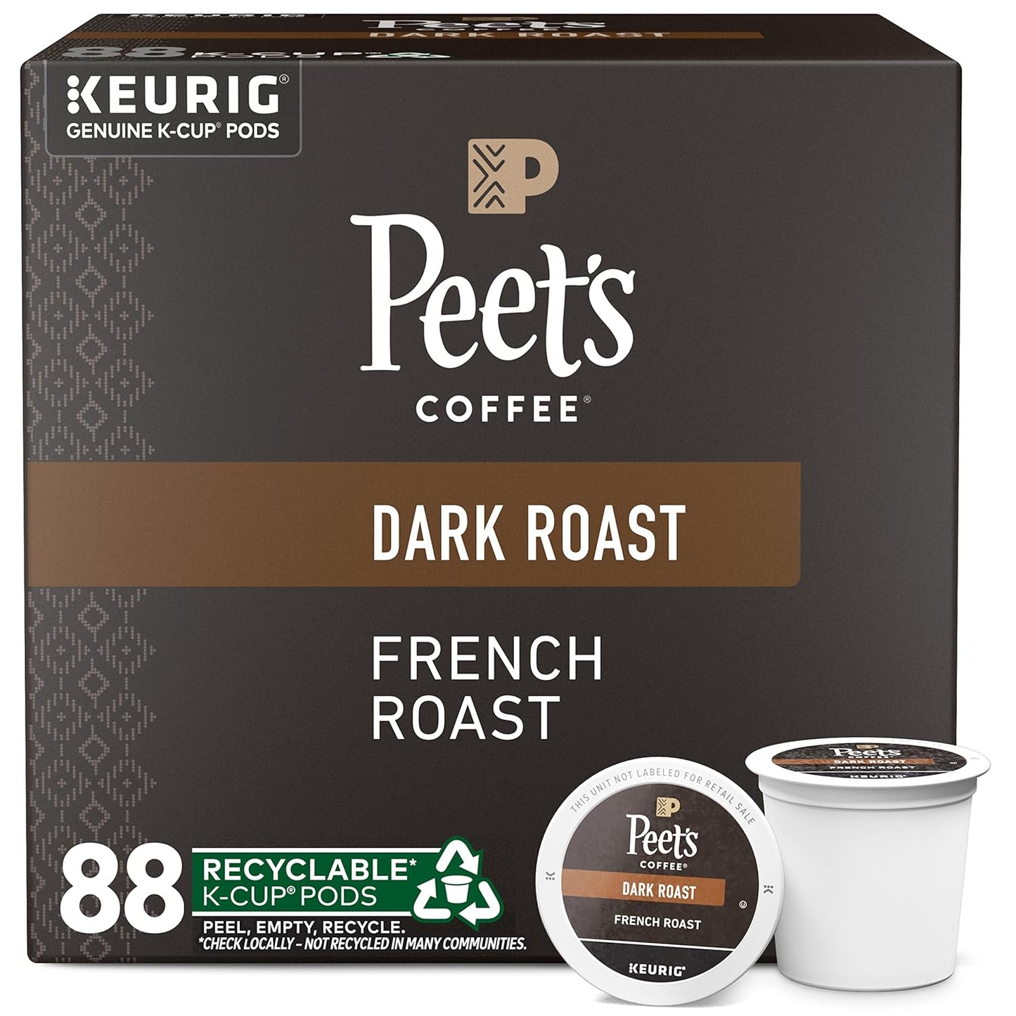 Peet's Coffee Dark Roast Single Serve Pods - French Roast 88 Count